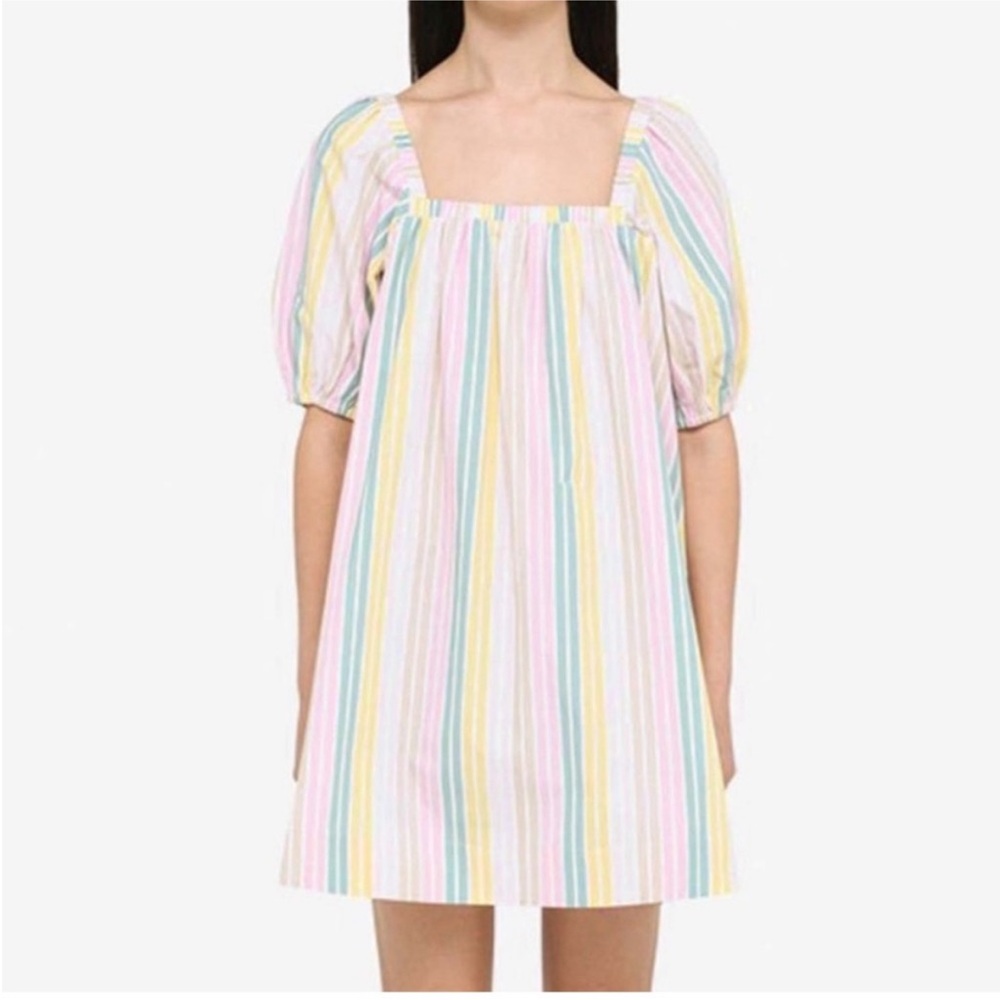 GANNI Poplin Babydoll Pastel Stripe Mini Dress